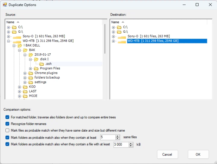 Fuzzy Sync - Duplicate search options screenshot