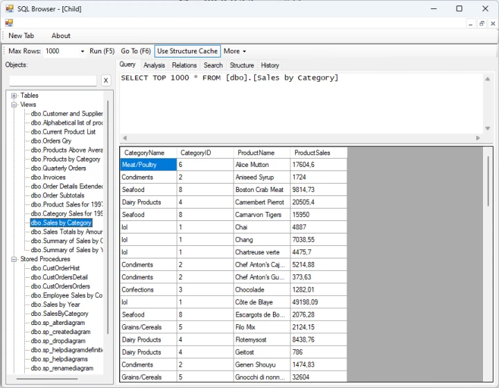 SQL Browser - Browse data screenshot
