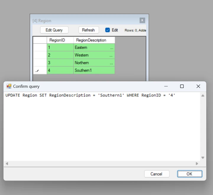 SQL Browser - Edit data screenshot