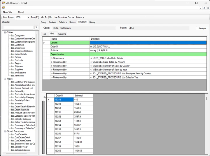 SQL Browser - Find references screenshot