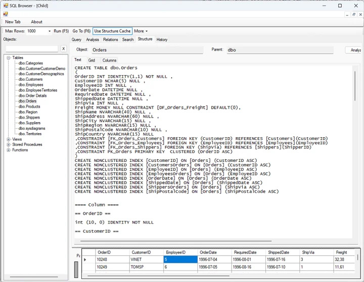SQL Browser - Create DDL screenshot