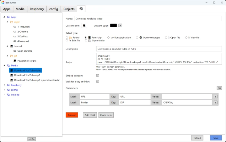 Task Runner & Assistant - Configuration screenshot
